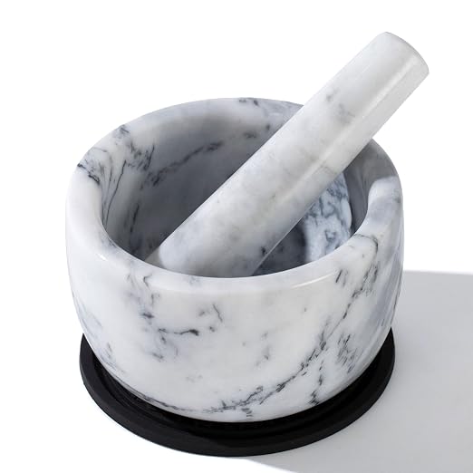 Pill Crusher, Mini Marble Mortar and Pestle Set, Pill Crusher Grinder Fine Powder, Arthritic Hands Pill Grinder (Large Size White)