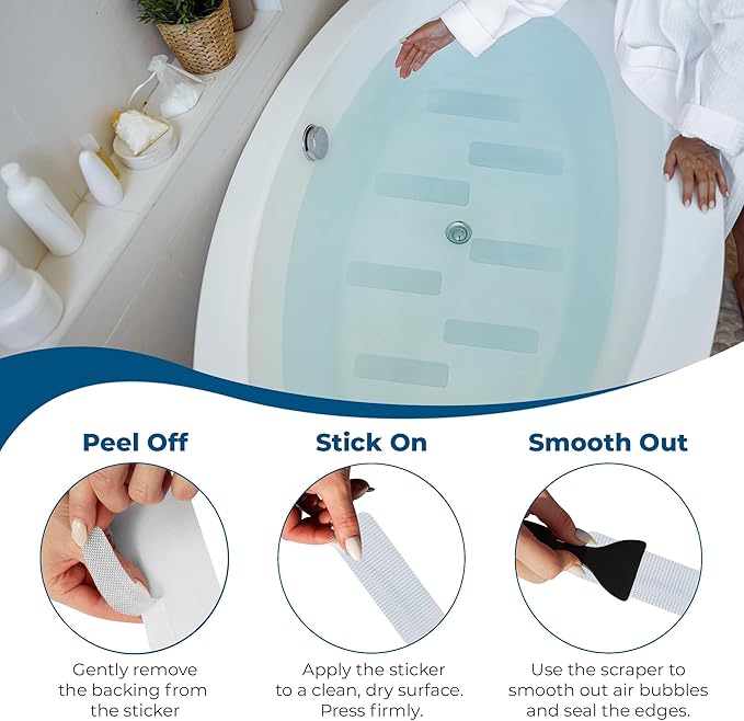 Anti-Slip Shower Stickers - Help Reduce Slipping in Bathtub & Shower, Clear Non-Slip Bath Strips, Strong Adhesive Bathtub Appliques Suitable for Homes with Kids, Adults & Seniors - 24 Pcs - Homergy
