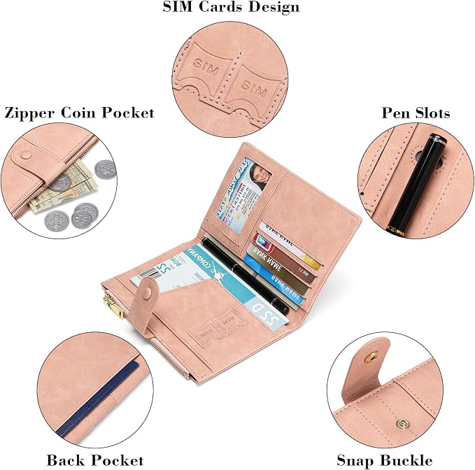 RFID Blocking Leather Passport Wallet Cover Case with Pen and Card Slots Travel Wallet for Women/Men Travel Must Haves Accessories