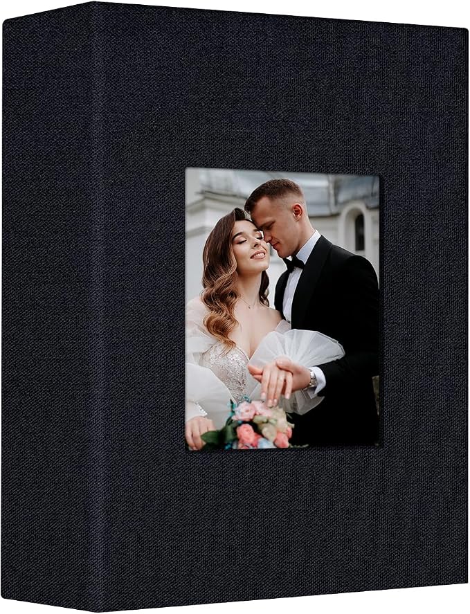 Artfeel Photo Album 4x6 with 100 Pockets,Slip-in Picture Albums,Linen Cover Memory Book with Front Window,White Page Vertical Photo Book for Wedding,Family,Anniversare,Baby,Vacation