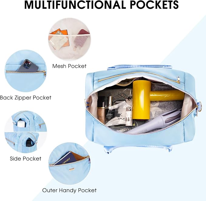 WANDF For Spirit Airlines Personal Item Bag 18x14x8 Underseat with Wet Pocket & Shoe Compartment & Tsa Approved Toiletry Bag