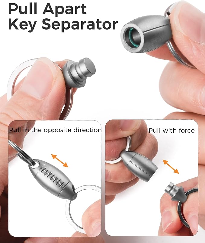 FEGVE Titanium Quick Release Keychain, Detachable Pull Apart Key Chain | Easy Access, Tangle-Free 360° Swivel, Rustproof and Durable, for Valet Car Home Key Storage