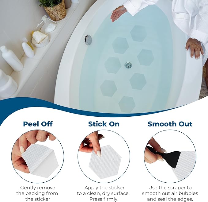 Anti-Slip Shower Stickers - Help Reduce Slipping in Bathtub & Shower, Clear Non-Slip Bath Strips, Strong Adhesive Bathtub Appliques Suitable for Homes with Kids, Adults & Seniors - 24 Pcs - Homergy