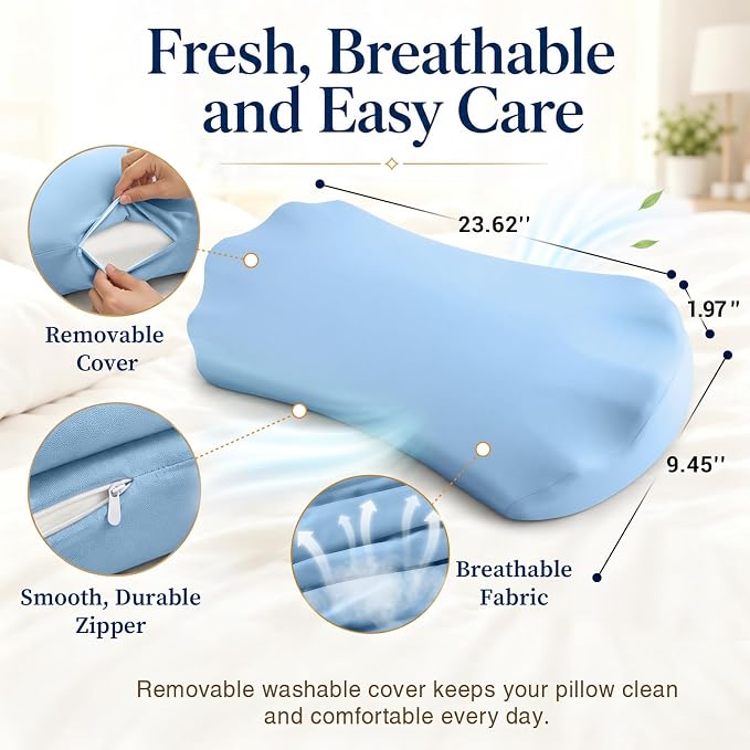 Fledano Lumbar Support Pillow for Bed – Memory Foam Lower Back Pain Relief Pillow for Sleeping, Ergonomic Lumbar Pillow for Side & Back Sleepers, Sciatica & Hip Pain Relief, Washable Cooling Cover