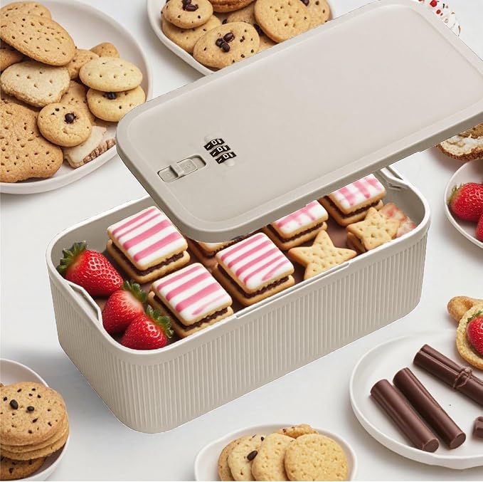 Medicine Lock Box Small Safe Lockable Storage Box with Combination Code Refrigerator Bin for Food Snack Personal Items Medicine Lock Box(Beige)