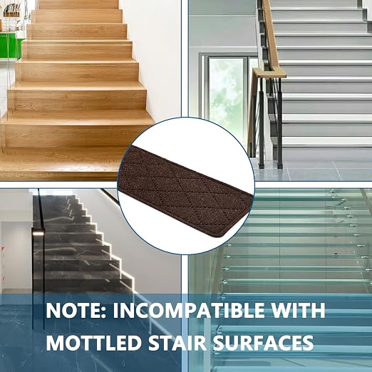 KOOTETA Stair Treads for Wooden Steps Indoor, 15 Pack 8" X 30" Non Slip Carpet Stair Treads with Reusable Adhesive for Elders and Dogs, Surface Polyester TPR Backing Stair Rugs, Brown