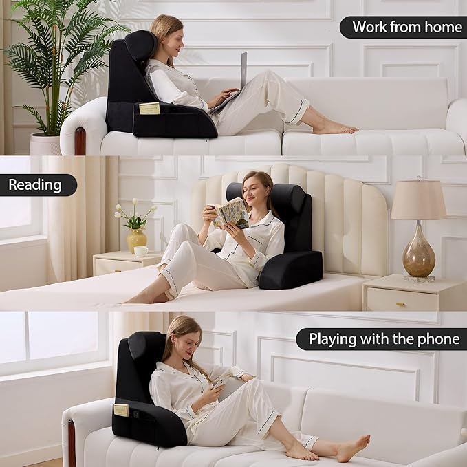Reading Pillow for Sitting in Bed Adult, Back Pillow for Bed Sitting up, Backrest Pillow with Arms, Back Support Pillows for Gaming Lounging Watching TV, Medium 19" Black