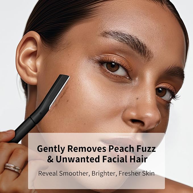 Dermaplane Razor for Women, Facial Razor, Peach Fuzz Remover, 10ct Black | Disposable Dermaplaning Tool for Facial Hair Removal & Exfoliation, Microblade Design, Easy Replacement for Home & Travel