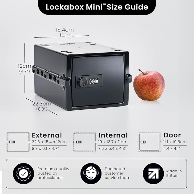 Lockabox Mini™ | Small Lock Box with Combination Lock (Half Letter Sized) | Mini Lockable Box for Small Medicines, Snacks & Mobile Phones | External Size 8.8 x 6.1 x 4.7 Inches (Jet)