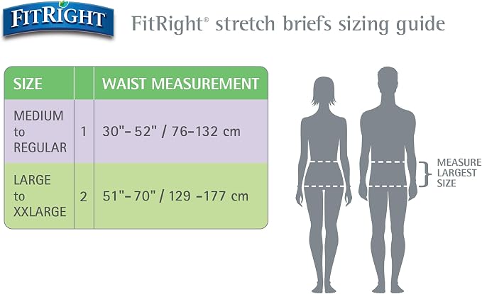 FitRight Stretch Adult Incontinence Briefs with Tabs, Ultra Absorbent, Size 2, 51" to 70", 20 Count