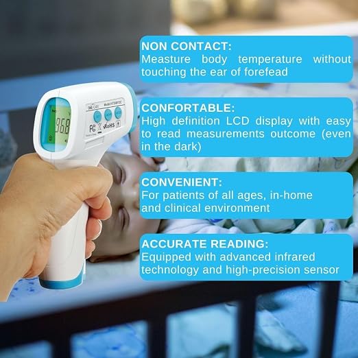 ONE-CARE Infrared Thermometer HTD8818A, Non-Contact, Forehead & Room | Homedics Thermometer, High Accuracy, Fast Reading, Body & Room Temp, Newborn Baby to Adult, Fever Alarm, Large Display