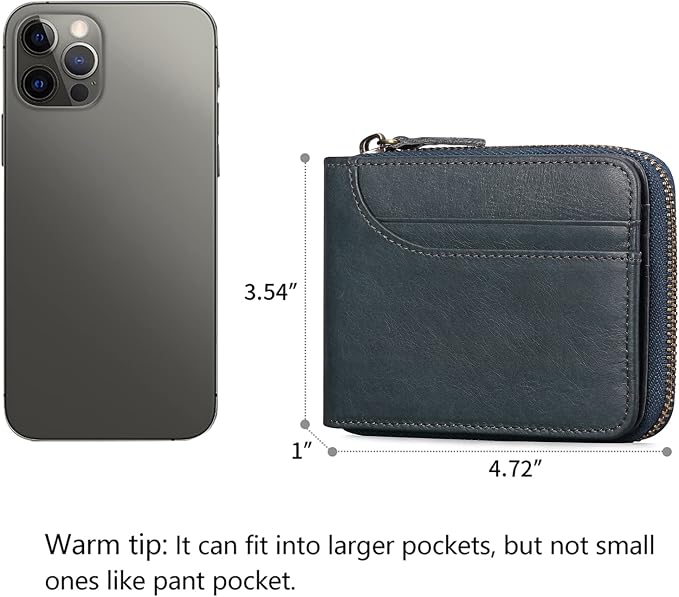 GOIACII Wallets for Men Genuine Leather Front Pocket Wallet RFID Zip Around Bifold Credit Card Holder | RFID