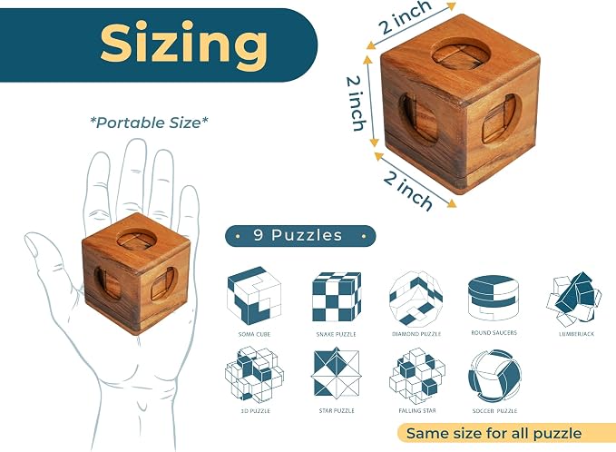 BSIRI 9 in 1 Wooden Brain Teaser Puzzles for Adults Teens Box Set Wood Hard Level 10 Impossible Mind Wood Brain Teaser Games 3D Hand Puzzle Sets for Decoration and Mini Toys