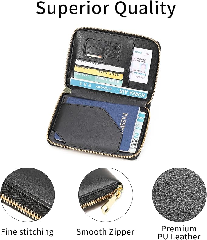 Travel Passport Wallet RFID Blocking Passport Holder-Women and Men with Zippered Ladies Passport Cover