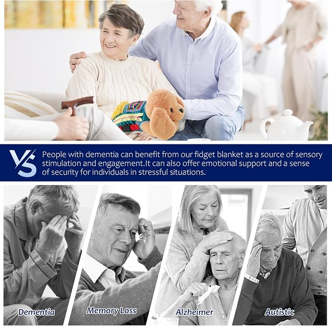 Fidget Blanket for Adults with Dementia,Alzhimer‘s & Dementia Activities for Seniors, Sensory Toys for Elderly with Alzheimer’s or Dementia,Alzhimers Gift for him,her,Nursing Home