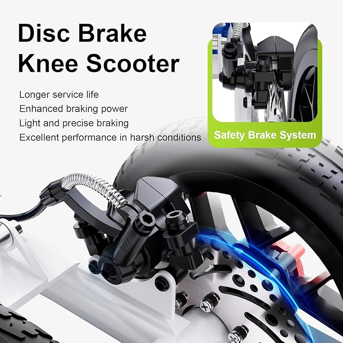All Terrain Steerable Knee Scooter Crutch Alternative，Deluxe Medical Scooter Double Handbrake,for Adults Injured Ankle & Foot Recovery Scooter in Blue