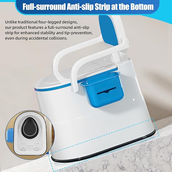 Bedside Commode Toilet for Elderly, Portable Toilet for Adults with Full-Surround Anti-Slip, Armrests, Double Layer Odor Sealed, Bedside Commode Chair for Toilet with Arms, Blue