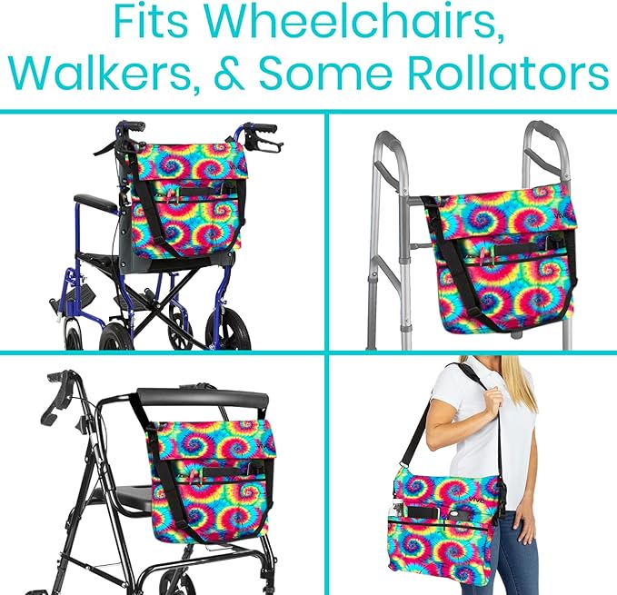 Vive XL Wheelchair Accessories Bag - Waterproof, Scratch-Resistant, Double-Stitched, Machine Washable for Adults, Seniors, 15 Colors - Storage Walker Backpack to Hang on Back
