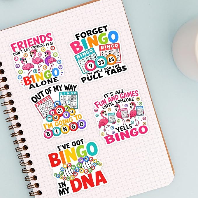 (15Pcs-3in) Bingo Games Sticker Pack, Funny Bingo Prizes Sticker for Player Caller, Gambling Gambler Gift for Senior Adult, Decoration for Laptop Tablet Office Water Bottle Helmet Vehicles