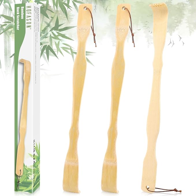 HOFASON 3 Pack Wooden Bamboo Back Scratcher for Adults Men Women, Gifts for Seniors, Small Funny Gifts for Elderly Men Women, 16.5 Inch Long Handle Back Scratchers Easter Basket Stuffers