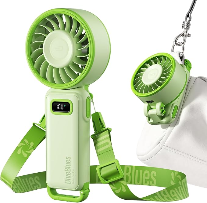 Diveblues Portable Turbo Fan, 100 Speed Handheld Fan with Strong Airflow, Foldable 4 in 1 Personal Fan for Neck, Desk & Travel, USB-C Rechargeable, Lightweight for Summer, Concerts & Outdoor Use