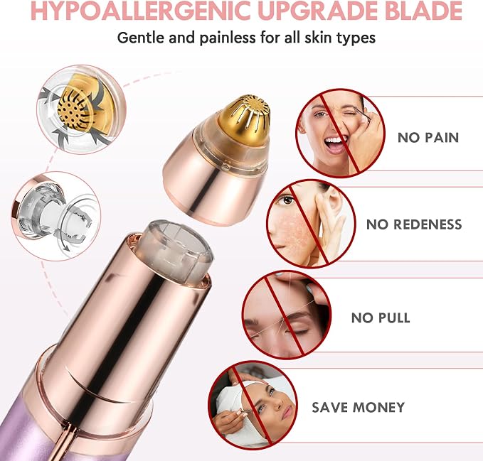 gurelax Eyebrow Trimmer for Women,Electric Eyebrow Hair Remover, Painless Brow Razor Shaper with LED Light, USB Rechargeable, Eye Brow and Face Epilator