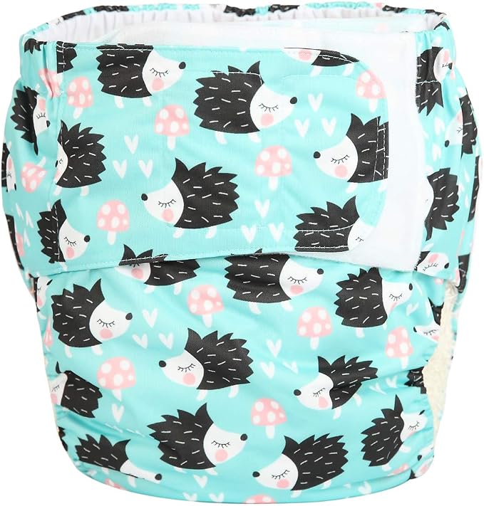Teen Adult Cloth Diaper Reusable Washable Incontinence Hook and Loop (Hedgehog (Large 26in to 50in))
