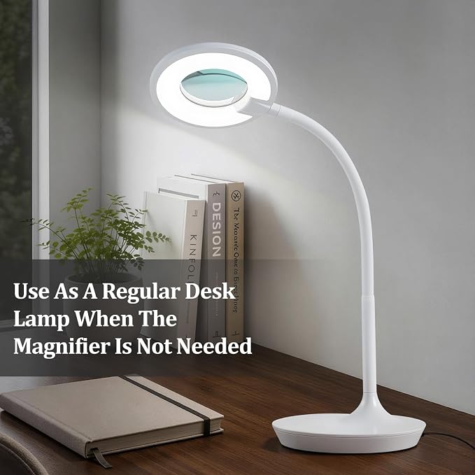 3X+6X Magnifying Glass with Light and Stand, Dimmable LED Magnifying Lamp | Flexible Gooseneck, Hands Free Magnifier, Magnification Lamp for Elderly Craft Hobby Painting Sewing Close Work,Weighted Base