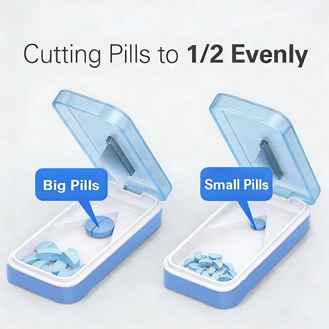 BUG HULL Pill Cutter with Removable Silicone Liner, Sleek Pill Splitter, Pill Cutter Splitter for Small and Tiny Pills, Pill Cutters for Small or Large Pills Professional- Blue