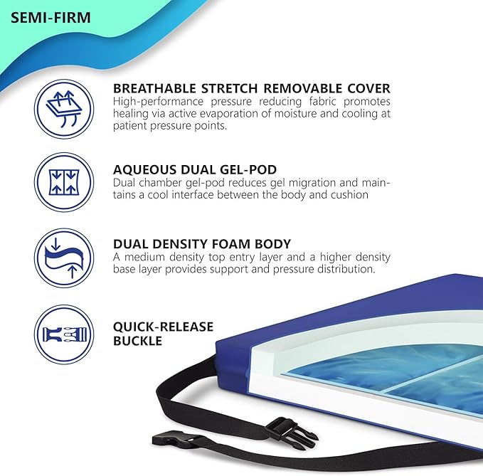 NYOrtho Gel Wheelchair Cushion - Cooling Gel Pad for Sitting - Non-Slip, Water-Resistant Seat Cushion for Pressure Relief - Ideal for Wheelchairs and Office Chairs - 18" x 16" x 3"