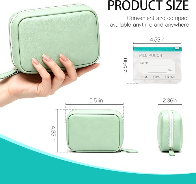 14 Day Travel Pill Kit Personal Medicine Organizer Case Set A8 Waterproof Pill Pouch for Travel Small Portable Storage Binder Style with Bags Cute Medication Purse Zipper Pocket (Pink-14 Pouches)