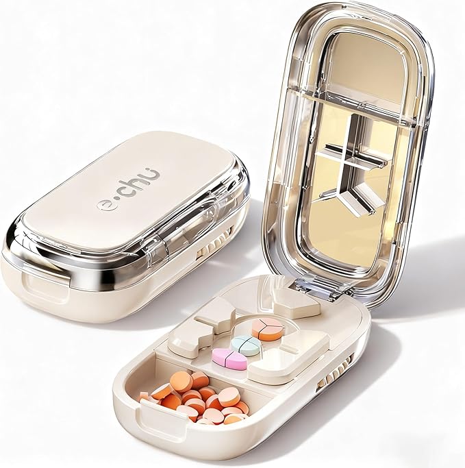 Pill Cutter Splitter for Small and Tiny Pills - 1/2&1/3&1/4Adjustable Pill Splitter with Centering Device for Cutting Multiple Pills, Accurate Alignment and Easy to Use (Beige)