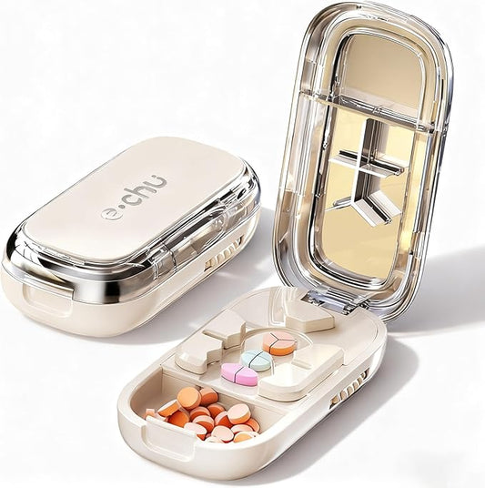 Pill Cutter Splitter for Small and Tiny Pills - 1/2&1/3&1/4Adjustable Pill Splitter with Centering Device for Cutting Multiple Pills, Accurate Alignment and Easy to Use (Beige)