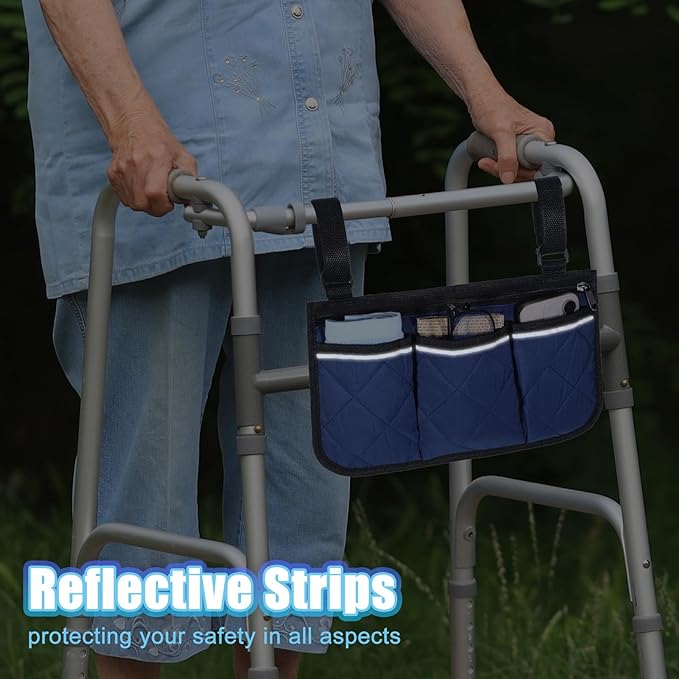 YBEATY Walker Bag Walker Storage Bag with Reflective Strips Folding Basket Wheel Chair Accessories Bags Lightweight Hand Free Storage Carrier Tote Universal Size for Seniors Rollator Accessories(Blue)