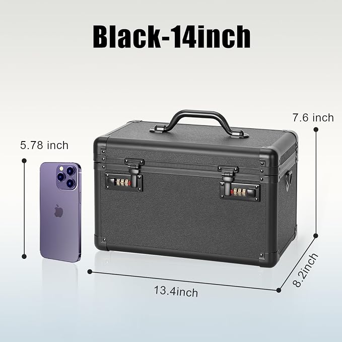 Large Lock Box with Combination Lock – Portable Lockable Storage Box for Medicine, Cash & Personal Items, Childproof Security Case for Home Dorm Office, 13.4x8.2x7.6 Inch, Black