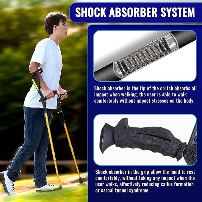 Ergobaum 7G Batman by Ergoactives. 1 Pair (2 Units) of Ergonomic Forearm Crutches - Adult 5' - 6'6'' Adjustable, Foldable, Shock Absorber, Non-Slip, Knee-Rest Platforms, LED Lights (Blue and Black)
