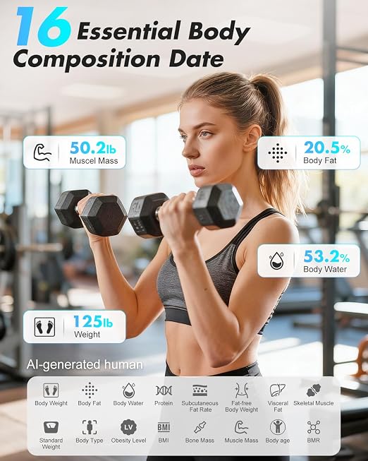 Smart Scale for Body Weight, INSMART Bluetooth Digital Bathroom Scale with BMI, Body Fat, Muscle Mass, High Accurate Large Display 16 Body Composition Weighing Machine Sync with App, 400 lbs (White)