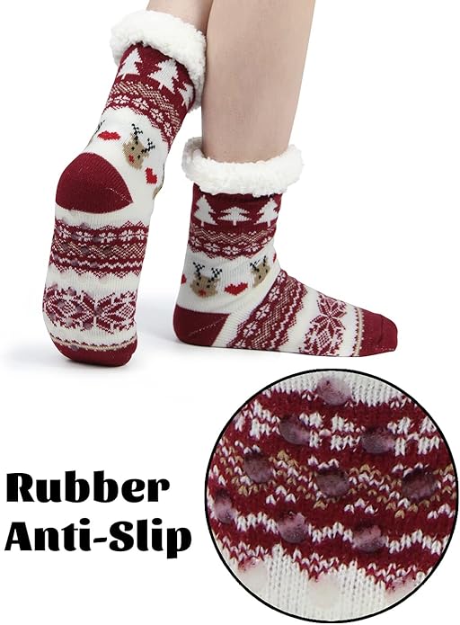 Slipper Socks for Women with Gripper - Winter Non Slip Thick Fuzzy Socks - Warm Cozy Christmas Gift