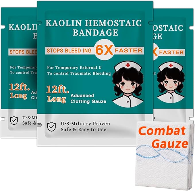 Quick Clot Gauze, First Aid Advanced Stop The Bleed Kit Combat Flexible Hemostatic Gauze-Bleed Stop Faster Wound Packing Medical,Survival Kit Supplies (3" x 12.5) (3)