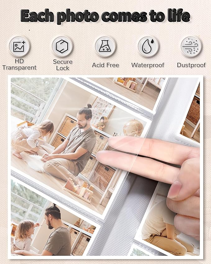 Artfeel Photo Album 4x6 with 300 Pockets,Slip-in Picture Albums,Linen Cover Memory Book with Front Window,White Page Vertical Photo Book for Wedding,Family,Anniversare,Baby,Vacation