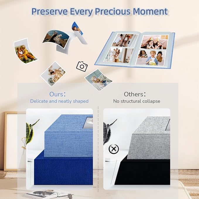 popotop Photo Album 4x6-200 Photos Photo Books with 200 Horizontal Pockets,Linen Cover Albums for Family Wedding Anniversary Baby Vacation Pictures