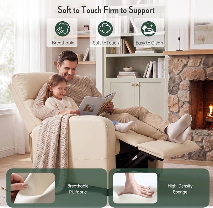 Massage Recliner Chair, Recliner Sofa Fabric for Adults, Recliners Home Theater Seating with Lumbar Support, Reclining Sofa Chair for Living Room, Cream