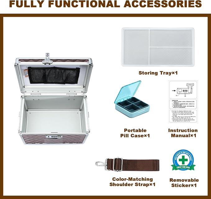 Storage Lock Box with Combination Lock, Lockable Medicine Storage Box, Empty First Aid Box, Security Lock Box, Multipurpose Locking Box for Home and Outdoor Use (Coffee, Medium)