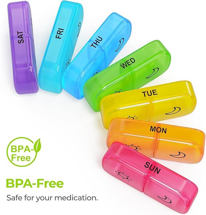 AUVON XL Weekly Pill Organizer 2 Times a Day with One-Side Large Opening Design for Easy Filling, AM PM Pill Box 7 Day, Portable Travel Pill Case for Medication, Vitamins, Fish Oils, Supplements