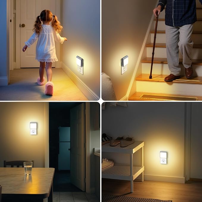 6-Pack Dimmable LED Night Lights Plug into Wall with Dusk to Dawn Sensor, 2 Color in 1 Plug in Night Light 30-60lm Brightness Adjustable, Auto-On/Off Nightlight for Bedroom, Kitchen, Bathroom, Hallway
