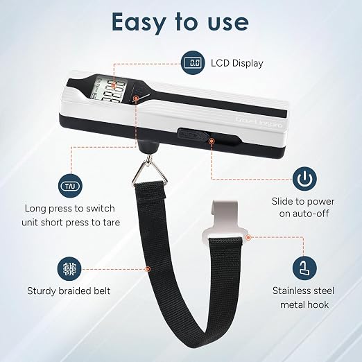 Battery-Free Luggage Scale – No Batteries Needed, Portable Digital Hanging Suitcase Weight Scale for Air Travel & Checked Bags, 110lb/50kg, LCD Display, Compact Travel Accessory