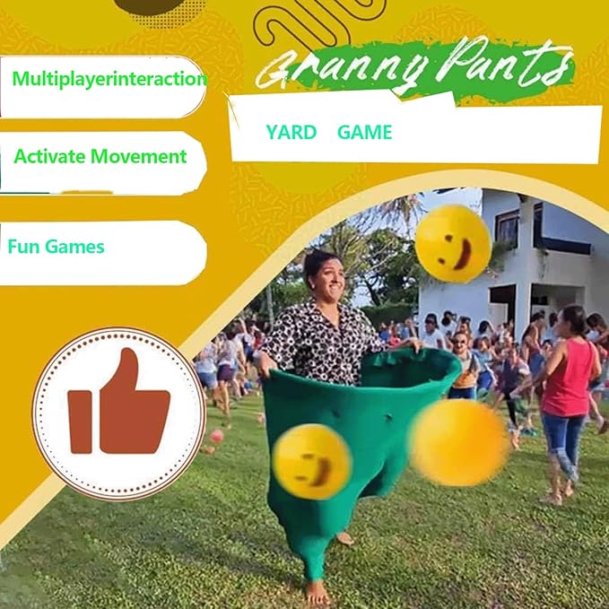 Granny Pants Yard Game Set with Bouncy Balls | Giant Outdoor Tossing Game for Adults & Family Parties | Team Relay Lawn Fun (2 Pants + 12 Balls)
