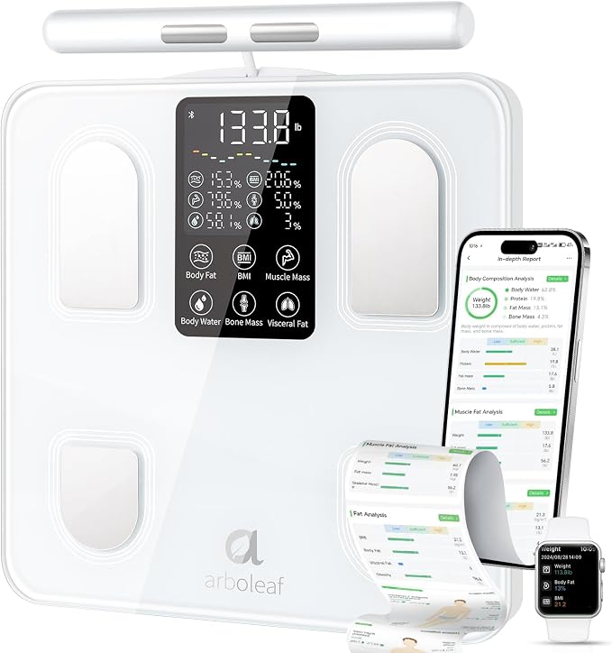 arboleaf Scale for Body Weight, Upgrade 50+ Metrics 8-Electrode Smart Scale with BMI, Body Fat, Muscle Mass, Full Body Composition Analyzer, High Precision Digital Bathroom Scale