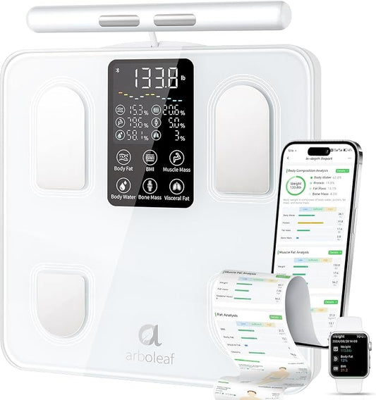 arboleaf Scale for Body Weight, Upgrade 50+ Metrics 8-Electrode Smart Scale with BMI, Body Fat, Muscle Mass, Full Body Composition Analyzer, High Precision Digital Bathroom Scale