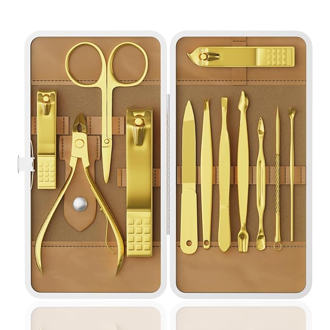 Manicure Set, Stainless Steel Nail Clipper Set with Travel Case | 12-Piece Set with Thicker Steel, Precision-ground Cutting Edges, and Smooth-finished Tools for Clean, Precise Trimming.
